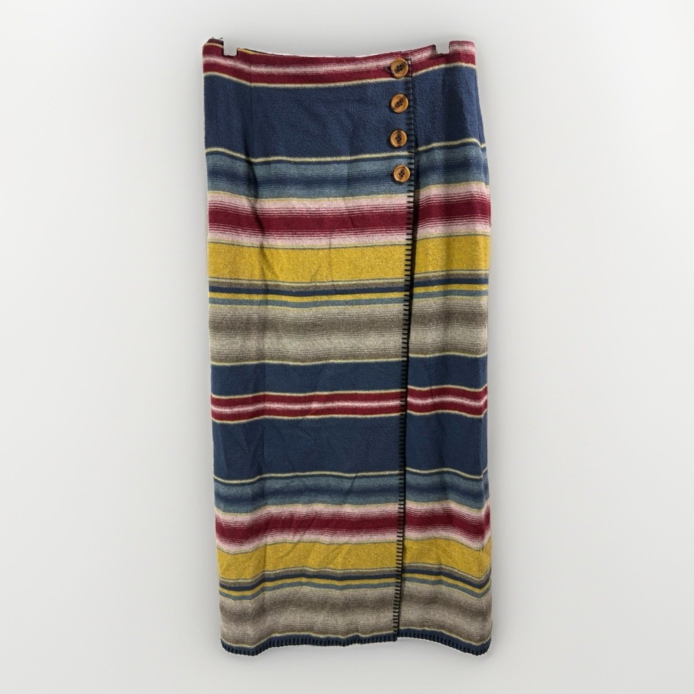 Vtg Breeches Blanket Stripe Wool Blend True Wrap Midi Skirt Red Blue Gold 10